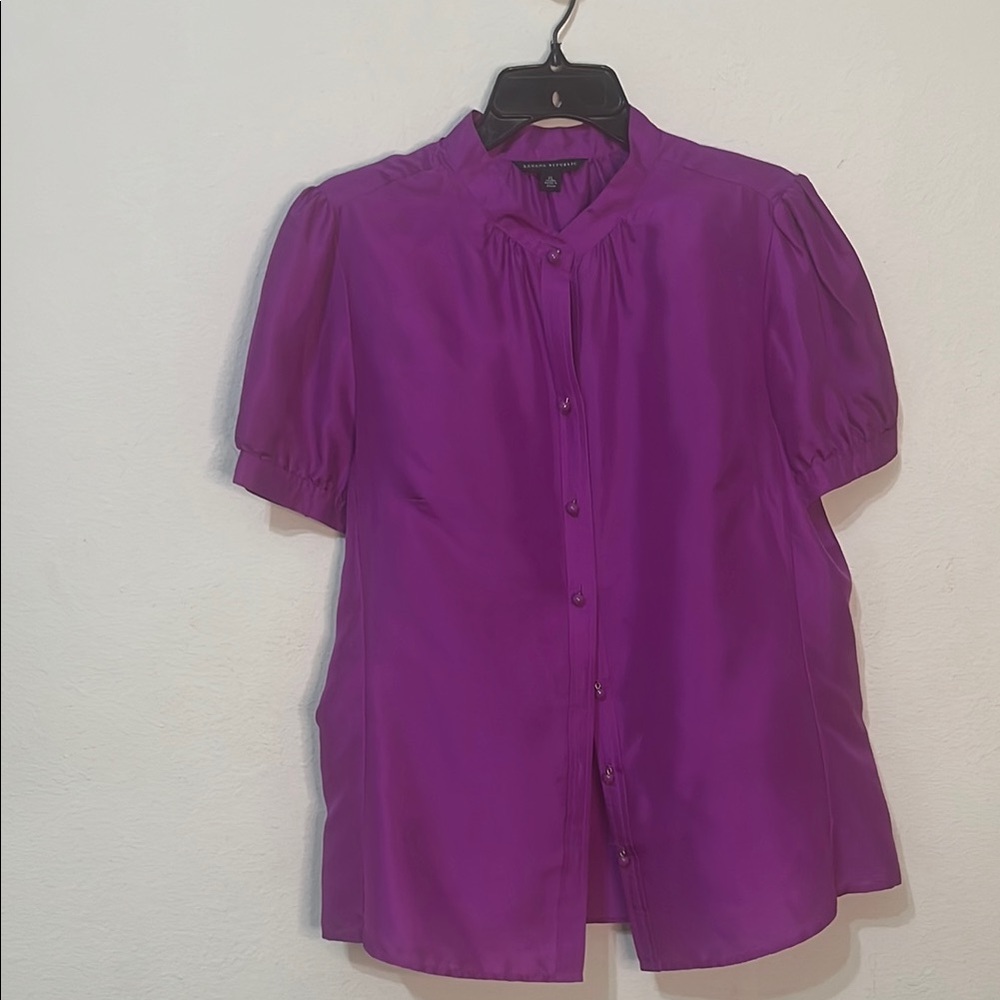 Banana Republic Purple Puff Sleeve Silk Blouse